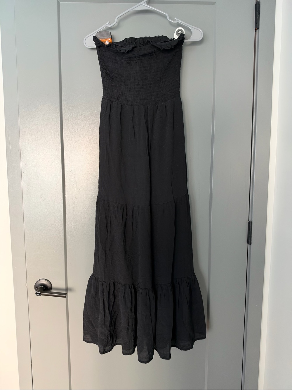 Love Tree Black Strapless Smocked Tiered Maxi Dress